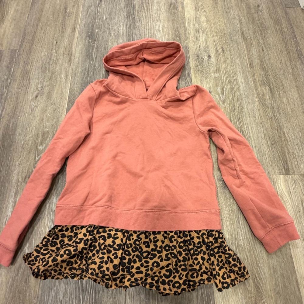 Tucker + Tate Coral Hooded Sweatshirt with Leopard Ruffle